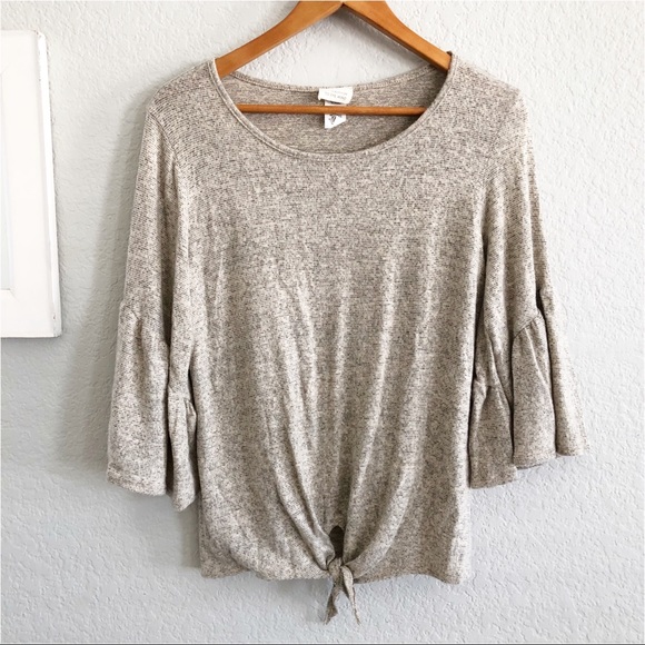 Caution To The Wind Tops - Caution to the Wind Bell Sleeve Tie Waist Top